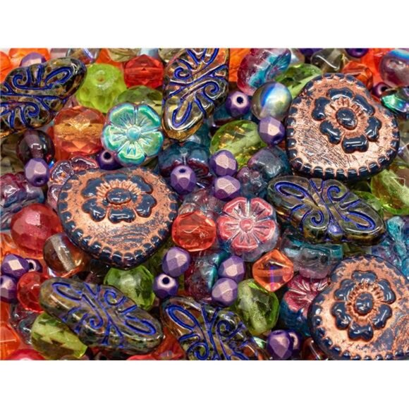 2.1oz (60 g) Mix of Unique Czech Bohemia Glass Pressed Beads, Crazy Purple - Picture 5 of 7